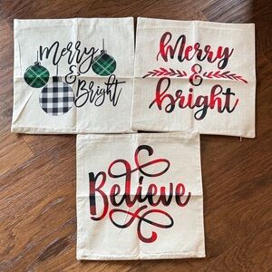 Festive Christmas Holiday Pillow Covers Set of 3 - Merry & Bright, Believe